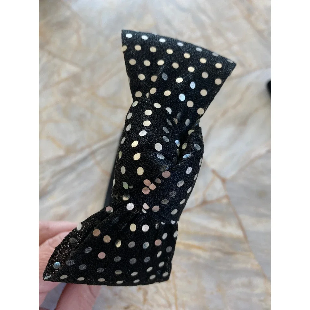 Black Silver Polka Dot Bow Headband Retro Sparkle Hair Accessory